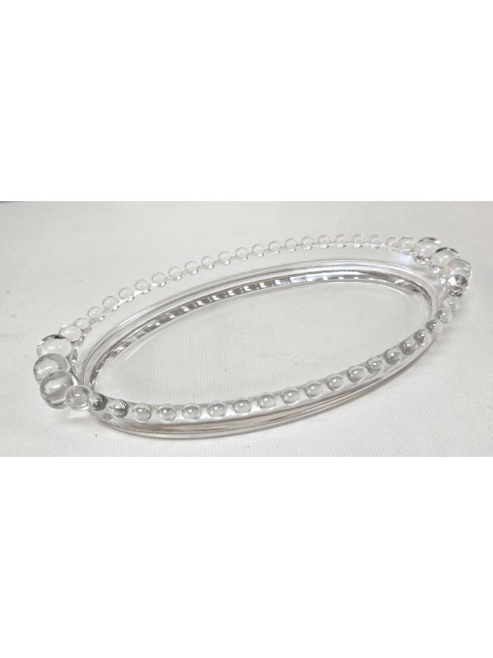 Vintage Imperial Candlewick Clear Glass Oval Trinket Jewelry Serving Tray 9"